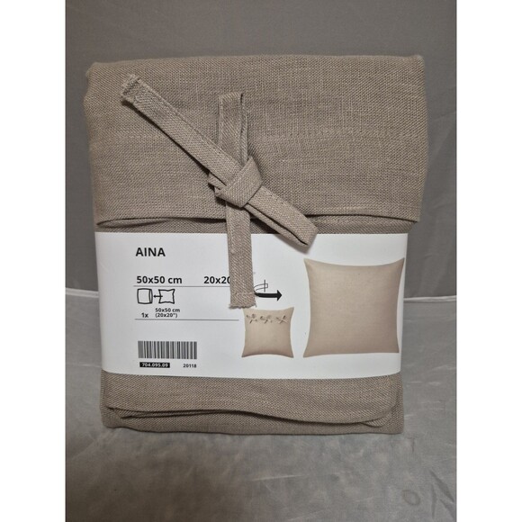Ikea AINA Pillow Cushion Cover 100% Linen w/Ribbons Tie 20" x 20", Beige - NEW - Picture 1 of 3